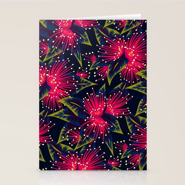 New Zealand Rata Floral Print (Night) Stationery Card