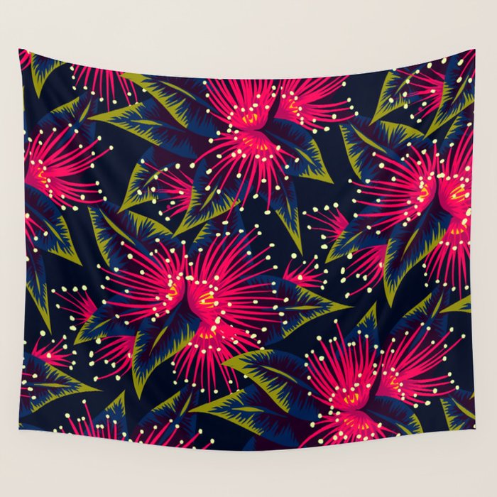 New Zealand Rata Floral Print (Night) Wall Tapestry