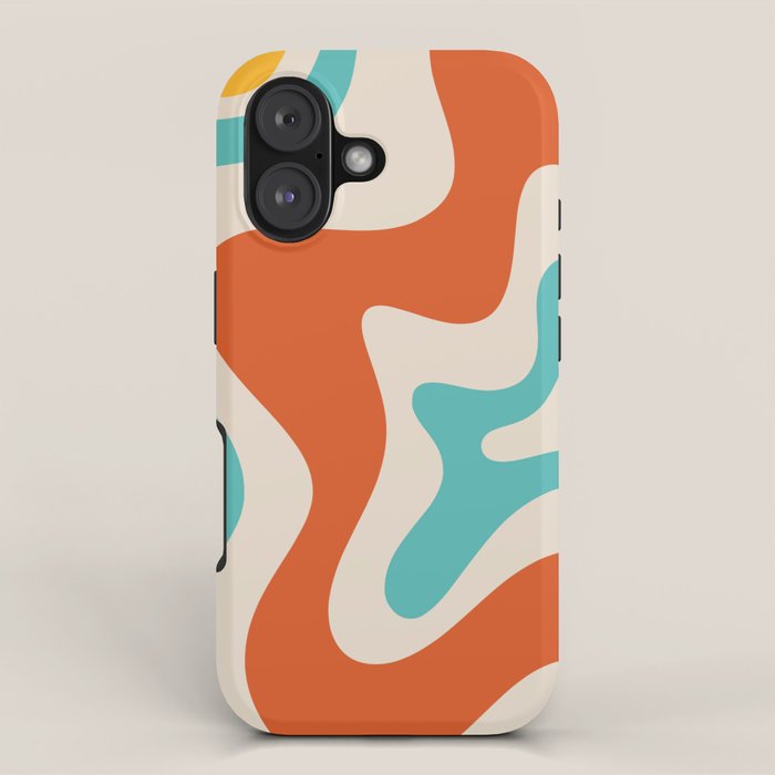 Retro Liquid Swirl Abstract Pattern Square In Mid Century Modern Burnt Orange, Teal Blue, Mustard Yellow, And Beige Iphone Case