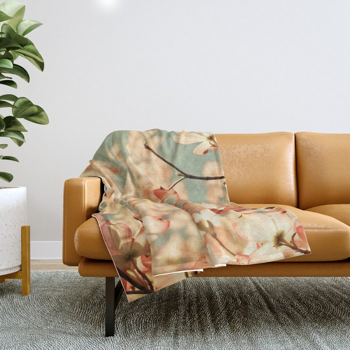 Pink Flowers On A Spring Day Throw Blanket