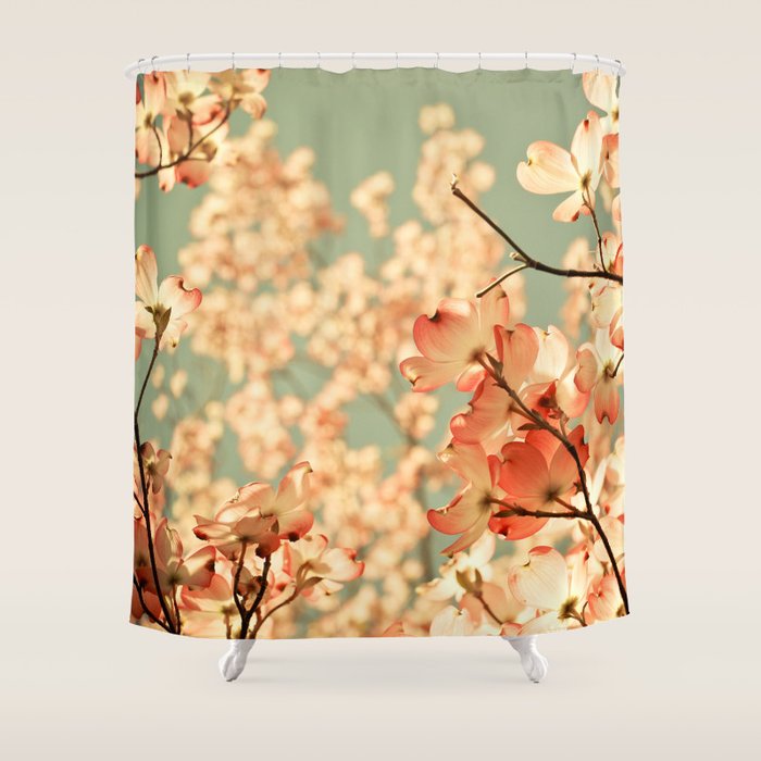 Pink Flowers On A Spring Day Shower Curtain