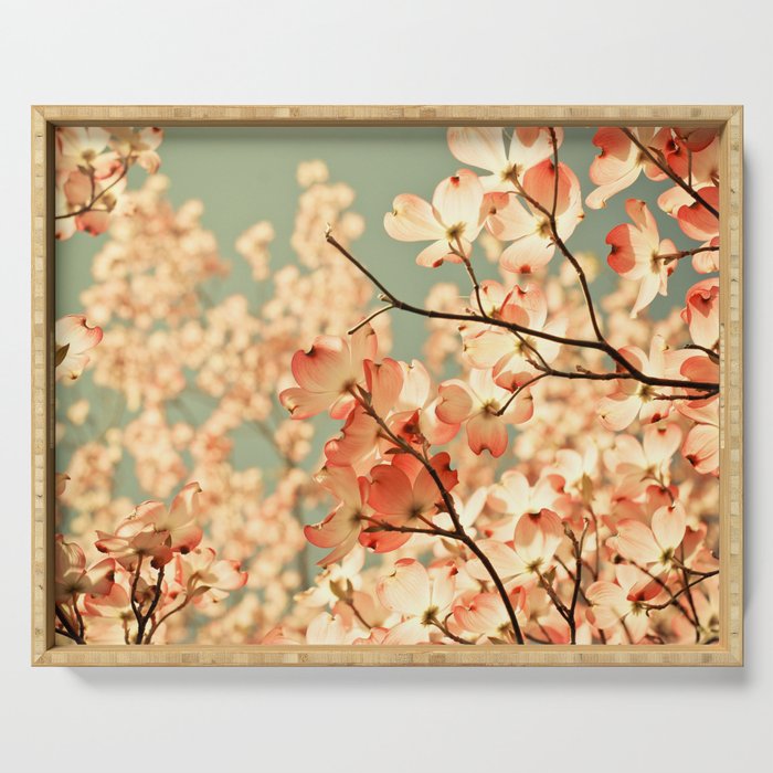 Pink Flowers On A Spring Day Serving Tray