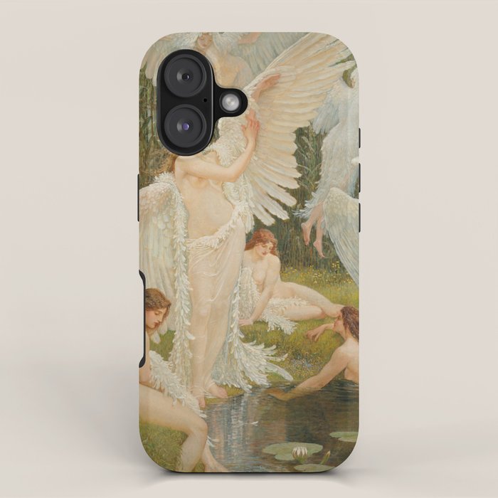 White Swans And The Maidens Angelic Garden Landscape Painting By Walter Crane  Iphone Case