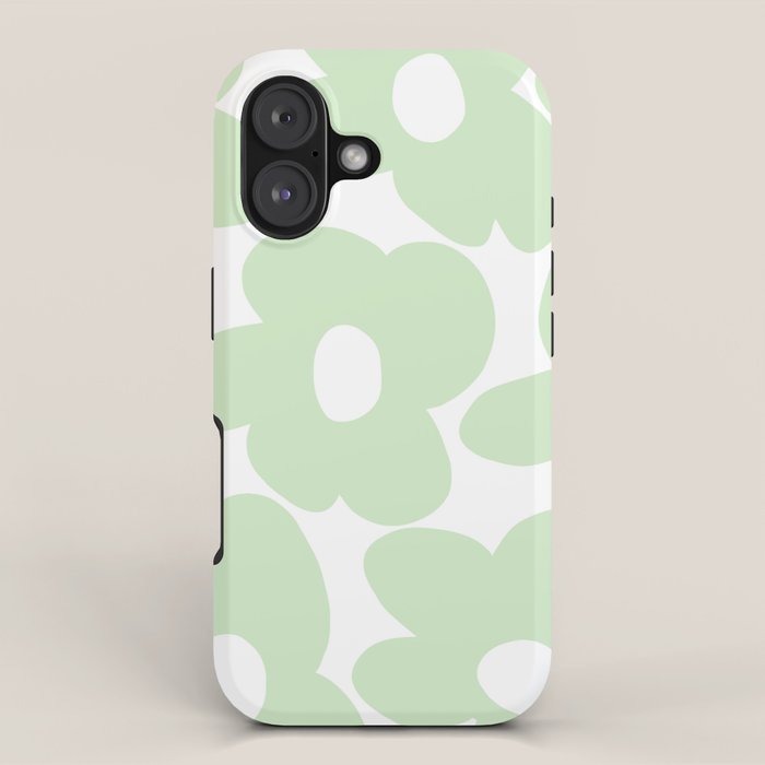 Large Baby Green Retro Flowers White Background #Decor #Homestorie #Buyart Iphone Case