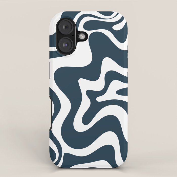 Liquid Swirl Abstract Pattern In Navy Blue And White Iphone Case