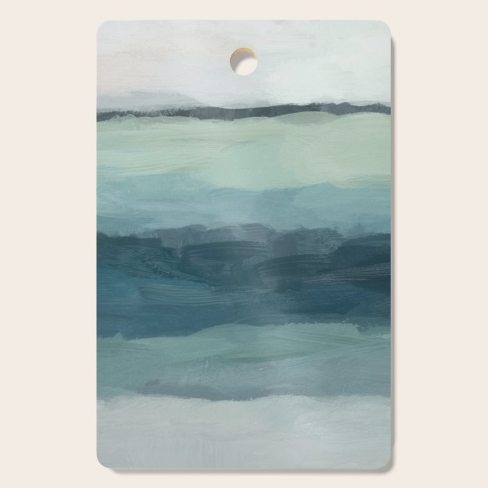 Sea Levels - Seafoam Green Mint Navy Blue Abstract Ocean Art Painting Cutting Board