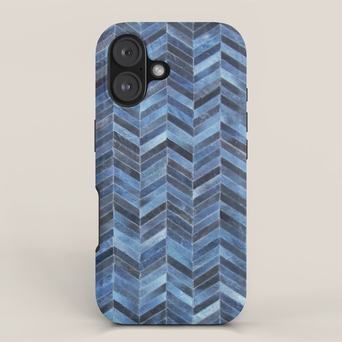 Blue Cowhide Patchwork Geometric Chevron Iphone Case