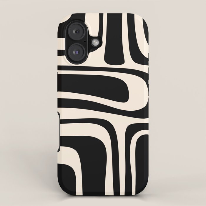 Palm Springs - Midcentury Modern Abstract Pattern In Black And Almond Cream  Iphone Case