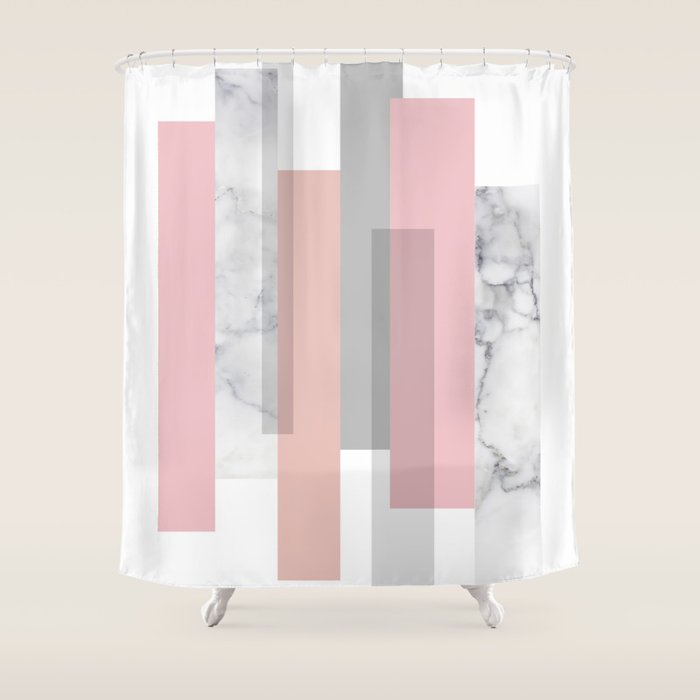 Stripes In Blush And Marble Shower Curtain