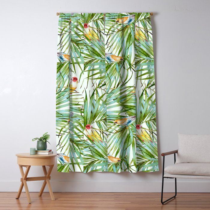Birds On The Leaves Of The Jungle Window Curtain
