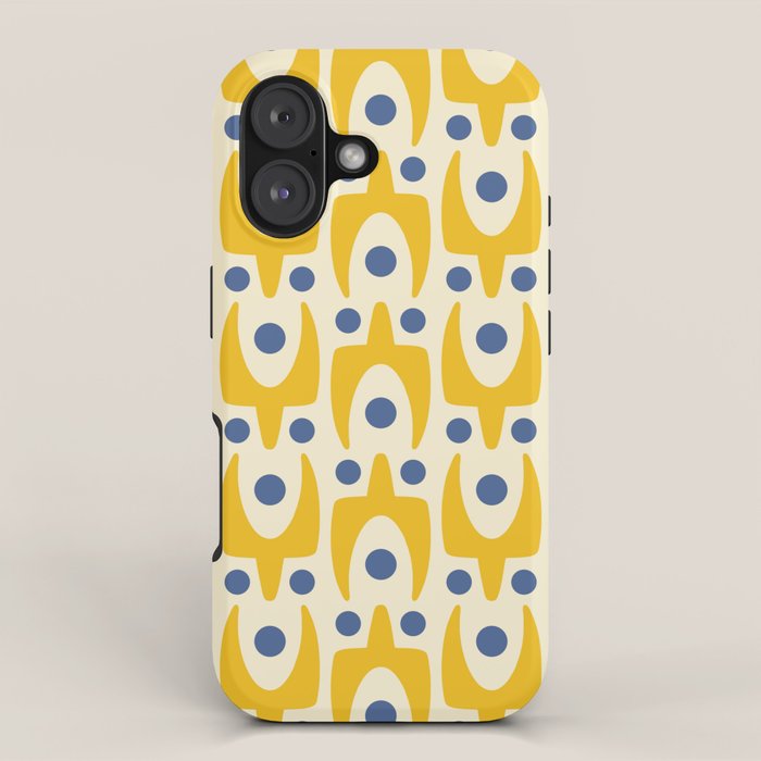 Mid Century Modern Abstract Pattern 641 Googie Yellow And Blue Iphone Case