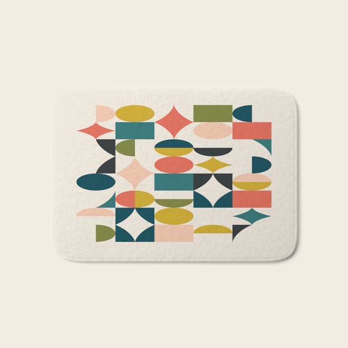 Mid Century Modern Abstract Colorful Shapes Funky Cool Minimalist Pattern Bath Mat