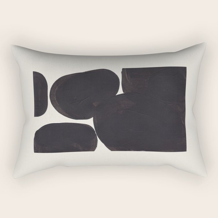 Black & White Minimalist Abstract Shapes Patterns Black Ink Painting Rectangular Pillow
