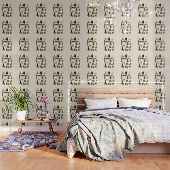 Mid Century Modern Abstract Colorful Shapes Funky Cool Minimalist Pattern Wallpaper