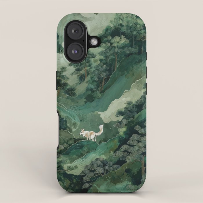 Japanese Wall Art Maximalist Forest Fox Print Japandi Art Sage Green Botanical Wabi Sabi Painting Iphone Case