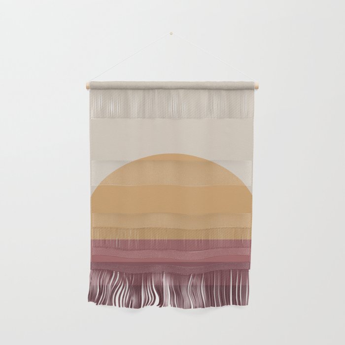 Minimal Retro Sunset Sunrise - Burgundy Ruby Red Wall Hanging
