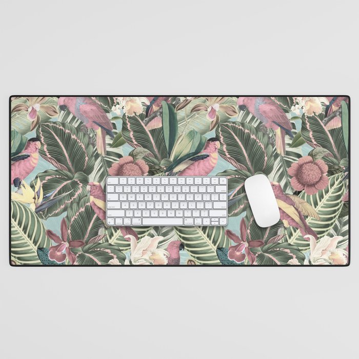 Vintage & Shabby Chic - Sepia Pink Tropical Bird Summer Garden Desk Mat