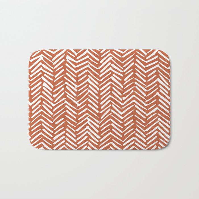 Boho, Abstract, Herringbone, Pattern, Terracotta Bath Mat