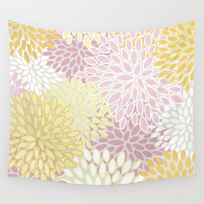 Floral Prints, Soft, Yellow And Pink, Design Prints Wall Tapestry