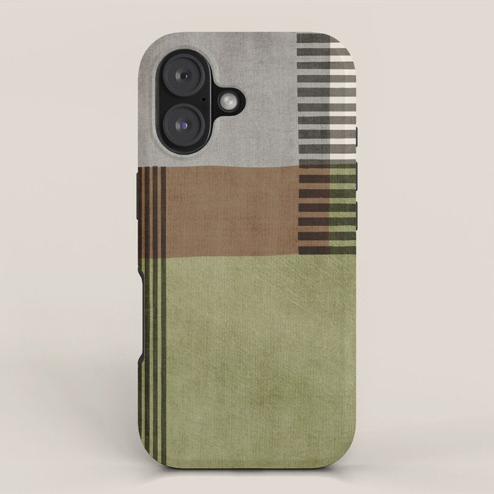 Olive Green Brown Gray Black Bold Lines Artwork Iphone Case