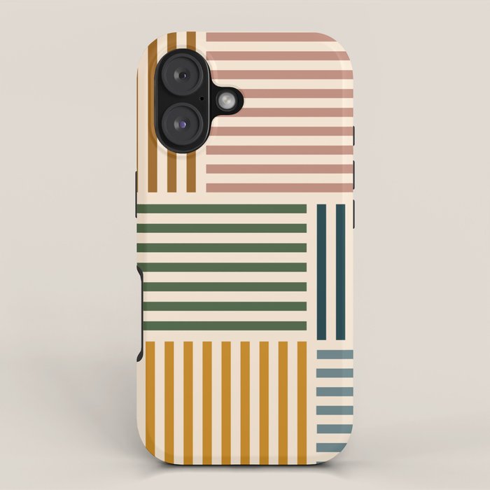 Retro Mid Mod Stripes Blocks In Vintage Colorful Tones Iphone Case
