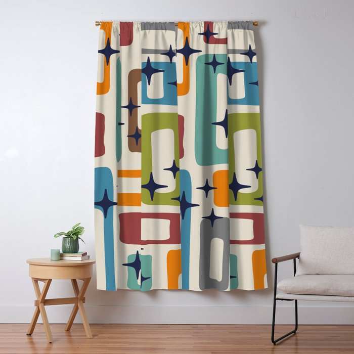 Retro Mid Century Modern Abstract Pattern 224 Atomic Googie Window Curtain