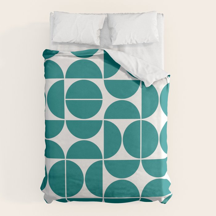 Mid Century Modern Geometric 04 Teal Duvet Cover
