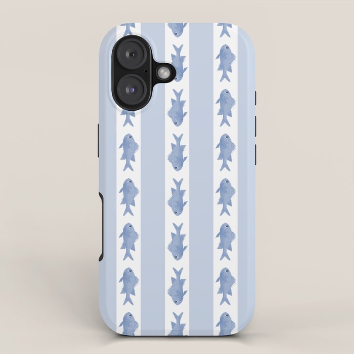 Coastal Fish Stripes Vintage Contemporary Pattern In Light Blue And White Iphone Case