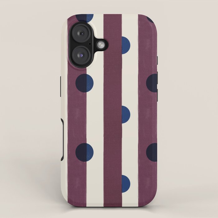 Burgundy Stripes And Navy Dots Modern Pattern Iphone Case