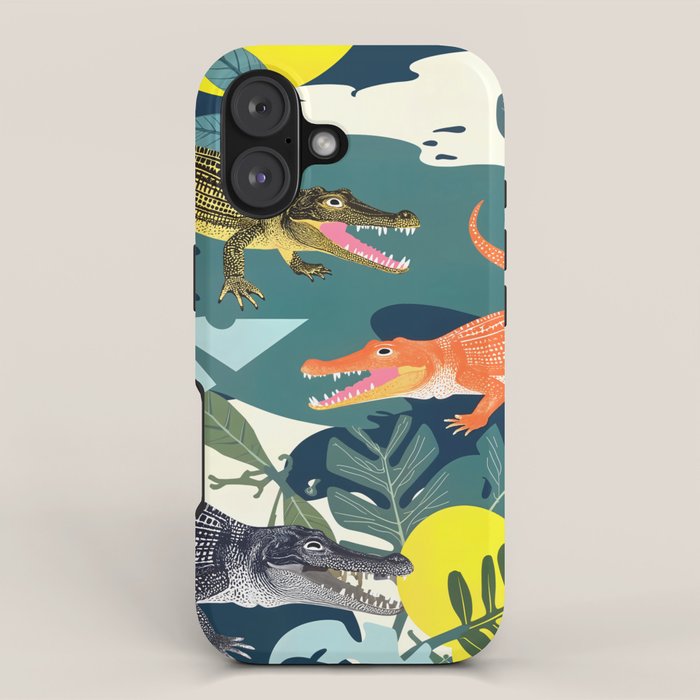 Three Crocodiles_wildlife Jungle Animals Forest_whimsical Scary Quirky Crocs_eclectic Tropical Iphone Case