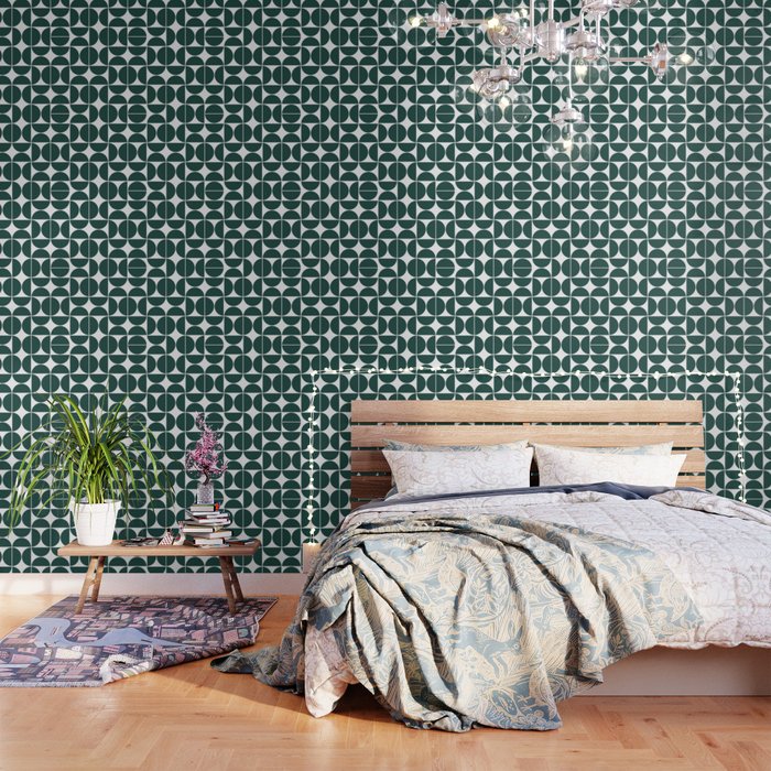 Mid Century Modern Geometric 04 Dark Green Wallpaper