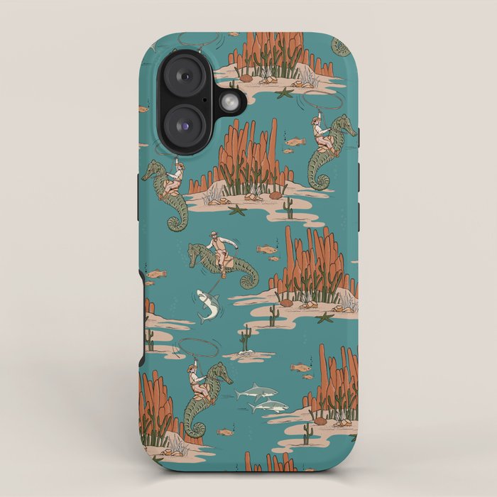 Quirky Western Cowboys On Seahorses Roping Sharks Iphone Case