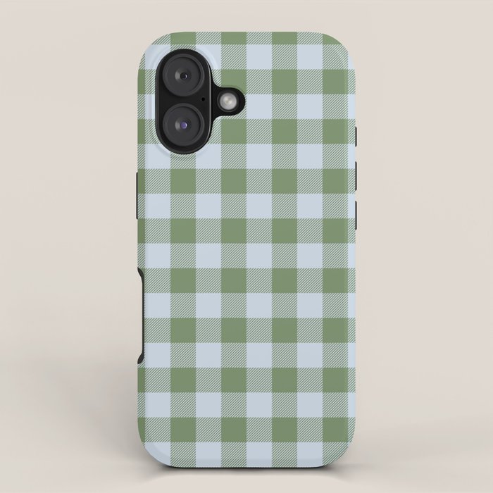 Gingham Plaid Pattern In Soft Sky And Sea Grass Tones Iphone Case