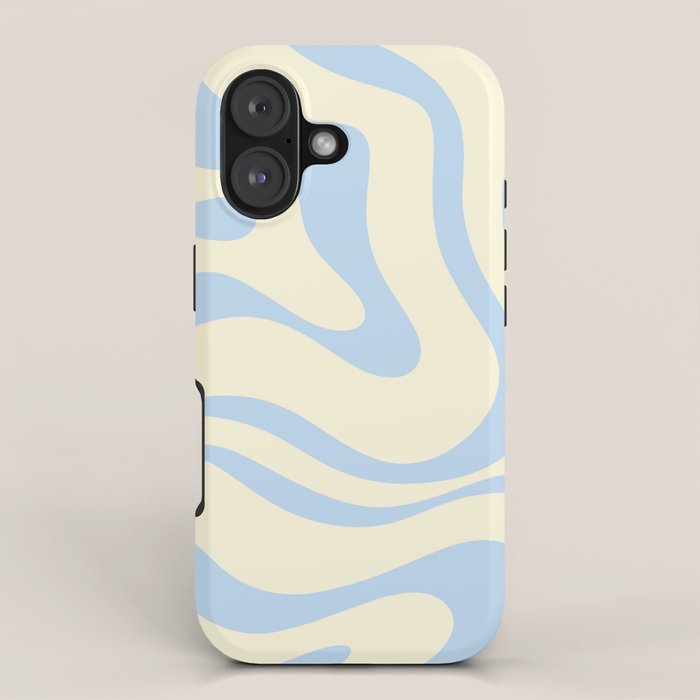 Modern Retro Liquid Swirl Abstract Pattern Light Baby Blue And Cream  Iphone Case