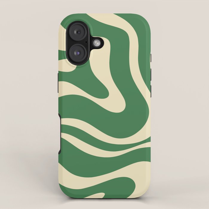 Modern Retro Liquid Swirl Abstract Forest Green And Cream Iphone Case