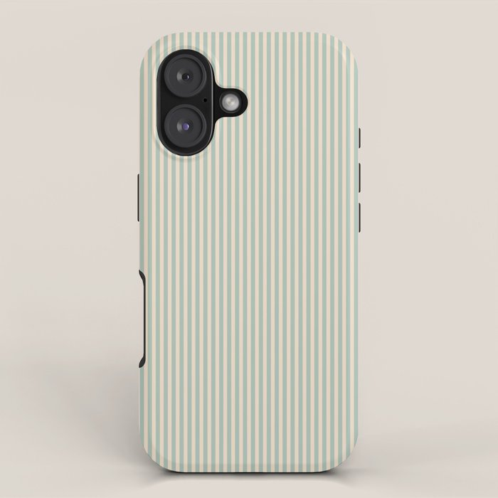 Ultra Fine Stripes Vertical Minimalist Pattern In Light Celadon Blue Green And Cream Iphone Case