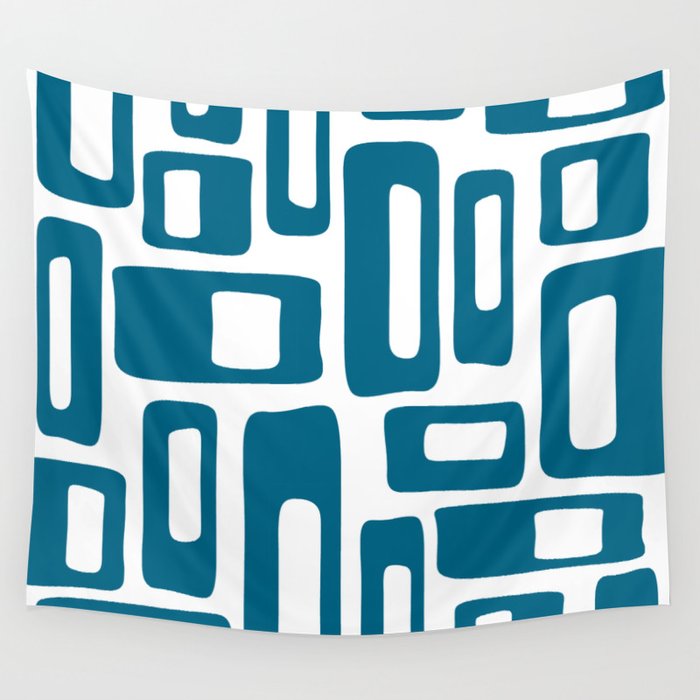 Retro Mid Century Modern Abstract Pattern 336 Peacock Blue Wall Tapestry