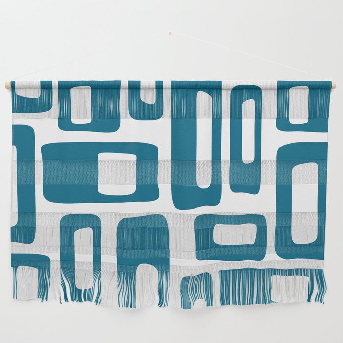 Retro Mid Century Modern Abstract Pattern 336 Peacock Blue Wall Hanging