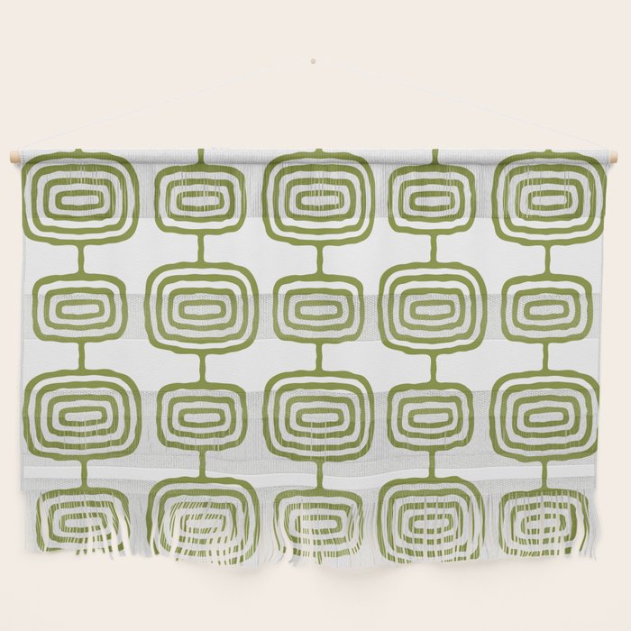 Mid Century Modern Atomic Rings Pattern Olive Green 3 Wall Hanging