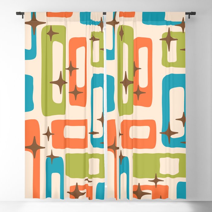 Retro Mid Century Modern Abstract Pattern 921 Googie Orange Chartreuse Turquoise Window Curtain