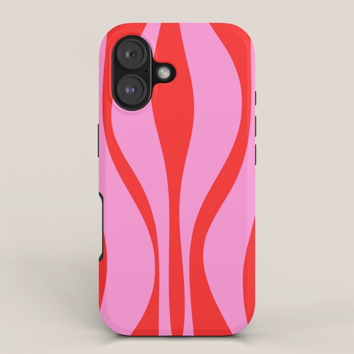 Mid Century Modern Retro Lounge Ogee Pattern Preppy Pink And Red Iphone Case