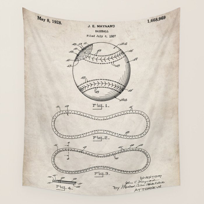 Baseball Patent - Softball Art - Antique Wall Tapestry