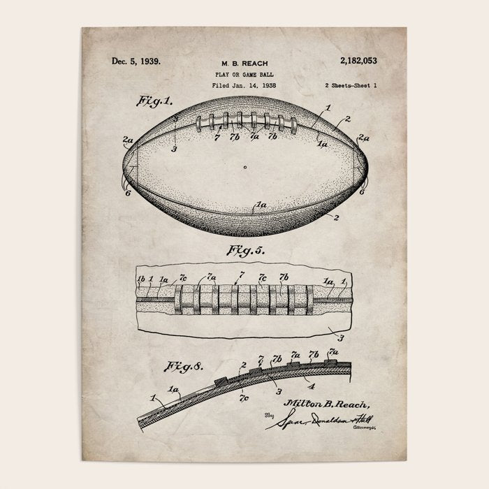 Football Patent - American Football Art - Antique Poster