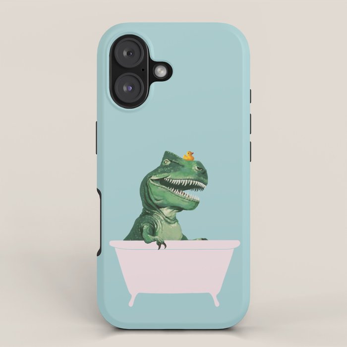 Playful T-Rex In Bathtub In Green Iphone Case