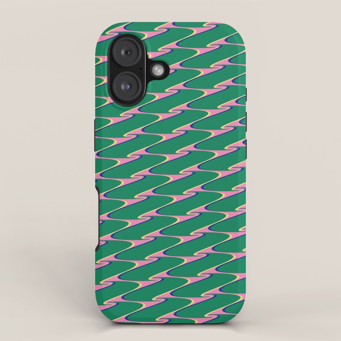 Retro Wavy Geometric Pink Green Zigzag Abstract Pattern Iphone Case
