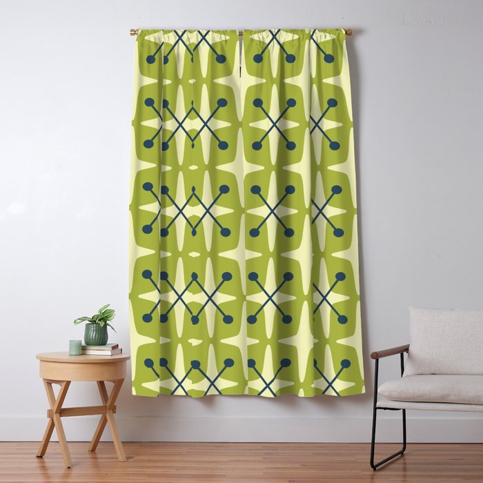 Mid Century Modern Atomic Starburst Pattern 541 Green Window Curtain