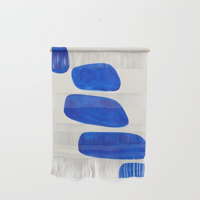 Minimalist Modern Mid Century Colorful Abstract Shapes Phthalo Blue Native Pebbles Stacked Wall Hanging