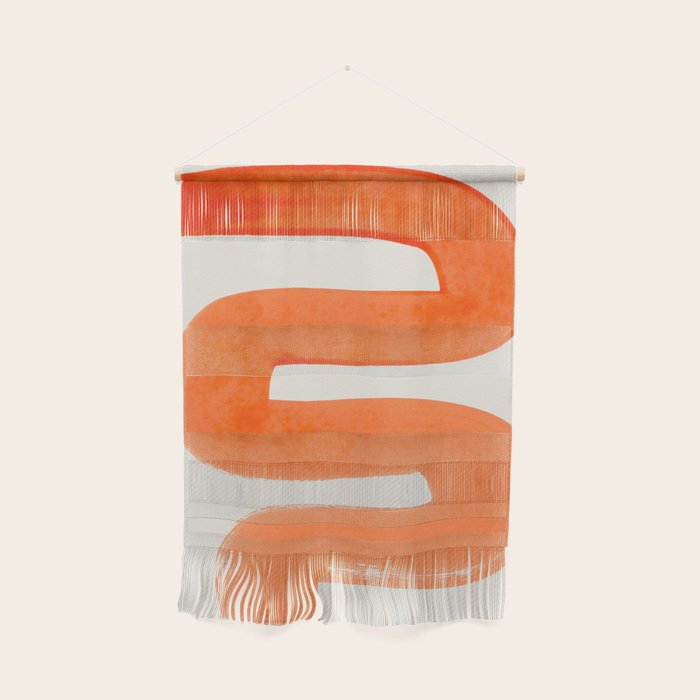 Mid Century Modern Abstract Minimalist Abstract Vintage Retro Orange Watercolor Brush Strokes Wall Hanging