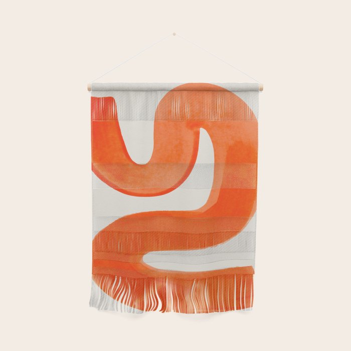 Mid Century Modern Abstract Minimalist Abstract Vintage Retro Orange Watercolor Brush Strokes Wall Hanging
