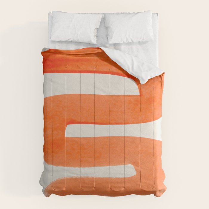 Mid Century Modern Abstract Minimalist Abstract Vintage Retro Orange Watercolor Brush Strokes Comforter